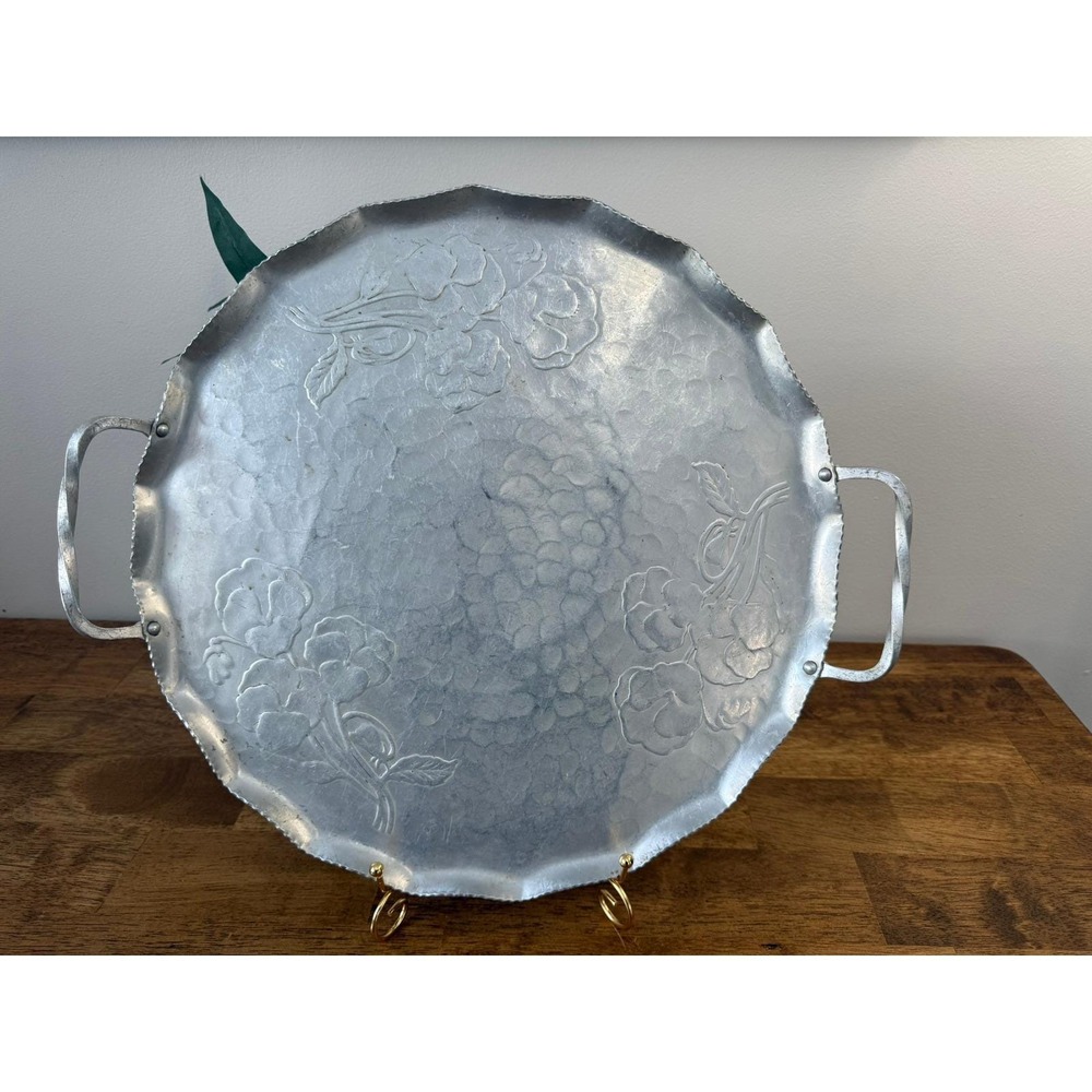 Vintage Craft Studios Vancouver BC Canada Hammered Aluminum‎ Serving Tray Floral